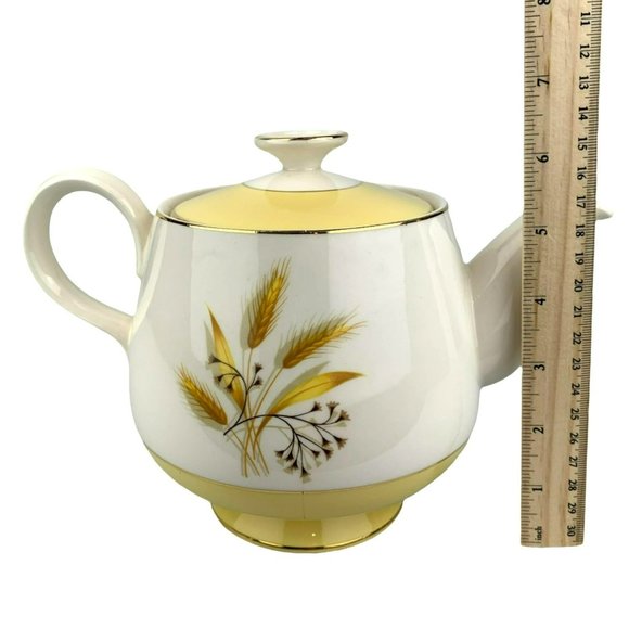 Vtg Teapot Century Service Autumn Gold Wheat Yellow White Fall Homer Laughlin - Picture 11 of 11